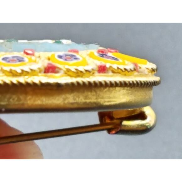 Vintage Italian Floral Micro Mosaic Oval Brooch, Murano Glass, 1950s, 1 1/2 Inch - Picture 6 of 10